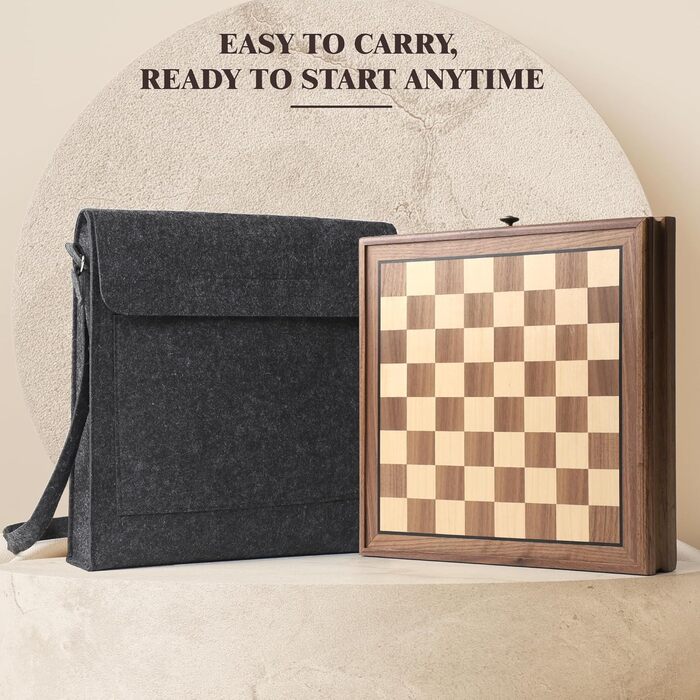 Магнітний шаховий та шашки з горіхового дерева – 2-в-1 набір, з ящиком для зберігання, 2 фігури для шашок, 24 шашкових фігури – дерев'яний шаховий набір для дітей та дорослих
