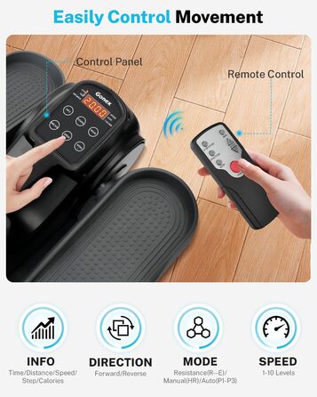 Еліптичний тренажер Gonex під стіл для літніх людей з 10 рівнями опору, тренажер для ніг, як у телепередачі, педальний тренажер, 10 швидкостей та 3 автоматичні режими, чорний