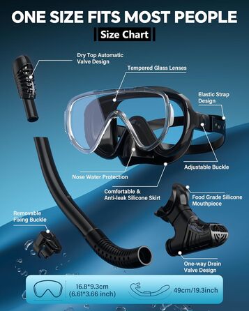 Набір для снорклінгу G2RISE для дорослих, маска для плавання та трубка, чорний+темно-зелений