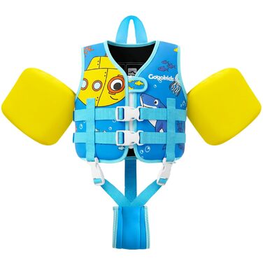 Дитячий рятувальний жилет Gogokids для плавання (2-6 років, 14-30 кг), блакитно-жовтий, з регульованими ременями