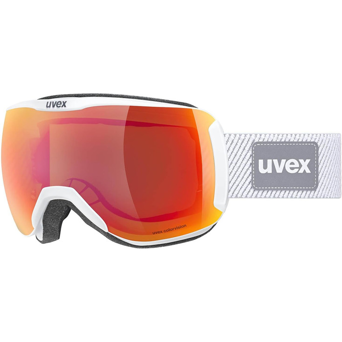 Лижна маска uvex Downhill 2100 CV Planet, універсальна, біло-червона з зеленим, антифог, для катання на лижах та сноуборді
