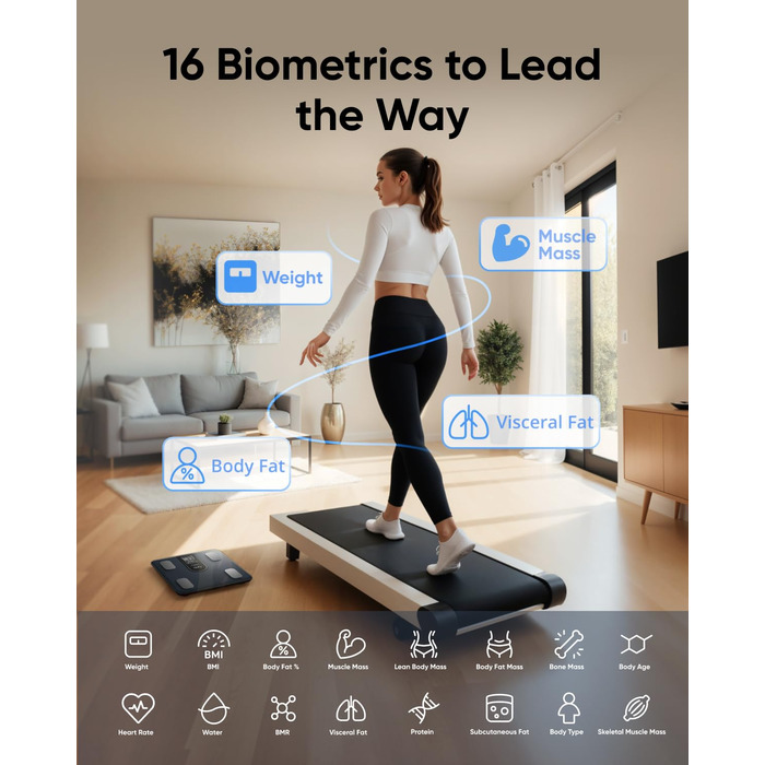 Розумна вага eufy C20: аналіз складу тіла, Wi-Fi, Bluetooth, 16 показників, BMI, ЧСС, чорний