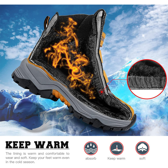 Дитячі зимові черевики ASHION: утеплені, для хайкінгу та трекінгу, розмір 38 EU, чорно-жовті