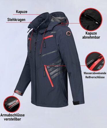 Чоловіча куртка Softshell водонепроникна outdoor з флісовою підкладкою, дихаюча функціональна куртка AS088, XL, темно-синя (Navy)