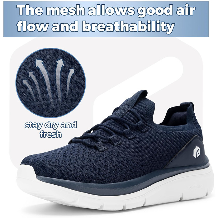 FitVille Кросівки Slip-On для чоловіків: зручні, широкі, дихаючі, для занять спортом, бігу, фітнесу та прогулянок (40 EU, X-широкі, темно-синій)