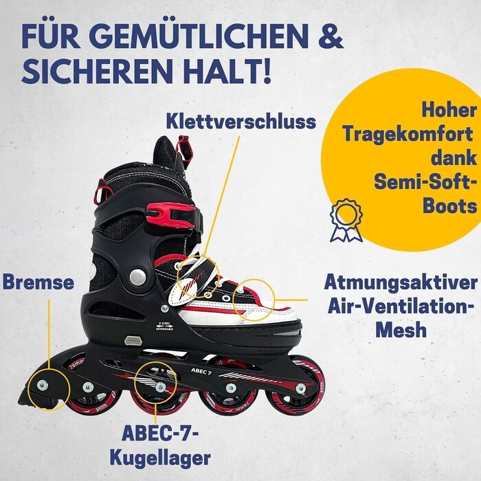 Інлайневі ролики Best Sporting для дітей, регульовані 37-41, з гальмом, чорно-червоні