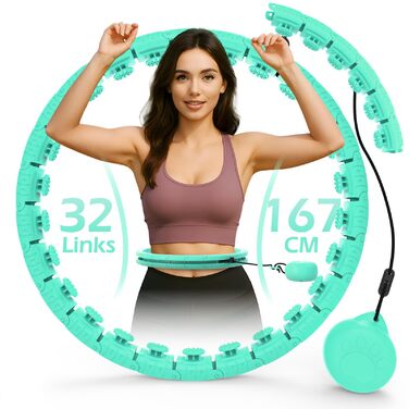 Розусний обруч для схуднення з вантажем (24 вузли, 77-132 см) Hula Hoop для дорослих та початківців, світло-блакитний