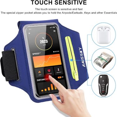 Спортивний браслет на руку для бігу з навушниками та кишеню для ключів. Тримач для телефону на руку, сумісний з iPhone 17/16/15/14/13/12/11 Pro Max/Plus, чорний. Оновлена модель, до 6.9 дюймів.