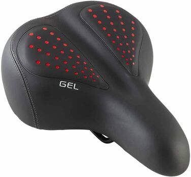 Велосипедне сідло EUROtops Gel з ліхтариком – комфортне сідло з гелевими подушками та двома пружинами, червоне світло безпеки, чорний колір, для чоловічих та жіночих велосипедів