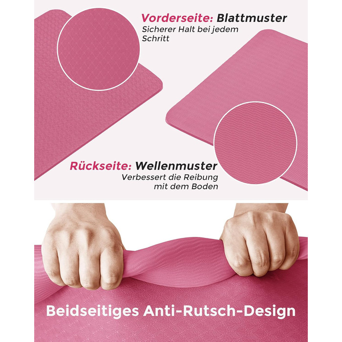 Килимок для йоги та пілатеса Narwhal з екологічного TPE, протиковзкий фітнес-мат для тренувань зі стрічкою для перенесення (Слива, 183 x 61 x 0.6 см)