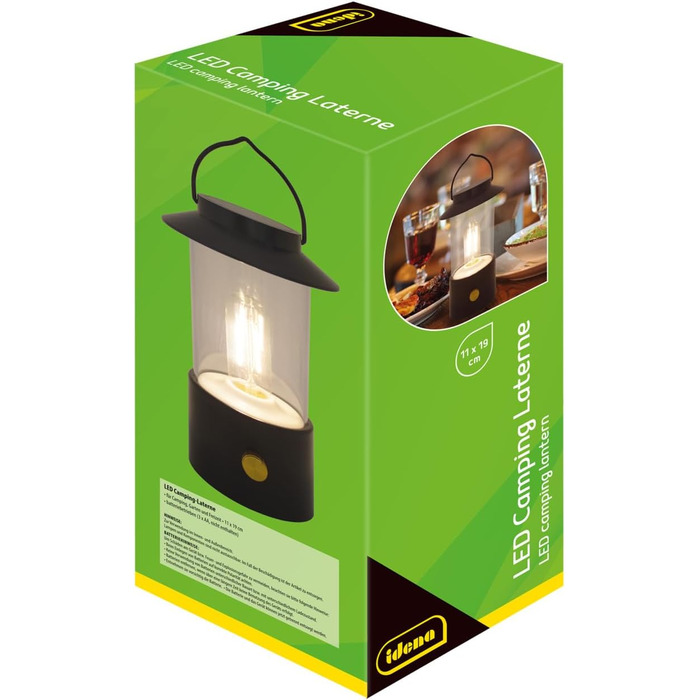 LED кемпінговий ліхтар Idena 50125 чорного кольору, акумуляторний, бездротовий, диммер, 19 см, портативна лампа для дому та на вулицю