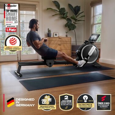 Sportstech PROwer: тренажер для дому з магнітним опором, LED-дисплеєм, Bluetooth та вертикальним зберіганням (чорний)