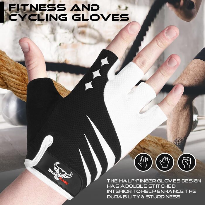 BEAST RAGE Fingerless Fahrradhandschuhe: Гелеві, антиковзні, для MTB, тренувань, сірі (L)