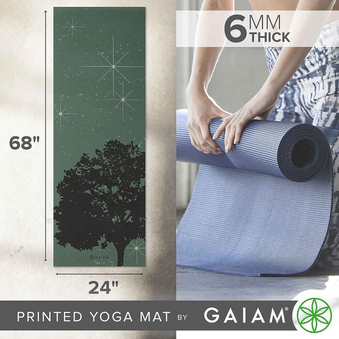 Йогамат Gaiam Premium 6 мм з принтом, товста, нековзна, для йоги, пілатесу та фітнесу (172 x 61 x 6 мм)
