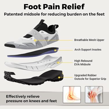 Черевики для хайкінгу FitVille для чоловіків, широкі, трекінгові, slip-on, Outdoor, дихаючі, для ходьби, антиковзаючі, повсякденні, широкі кросівки 47 EU X-широкі, Nebel Mondgrau