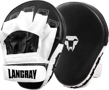 Боксерські лапи LangRay для кікбоксингу та MMA, тренувальні лапи з штучної шкіри для дітей та дорослих, Муай Тай, Карате (чорно-білі), 1 пара
