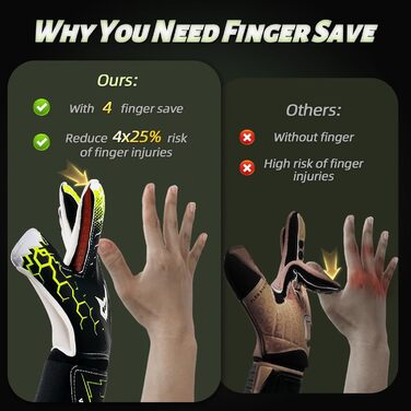 Воротарські рукавички WVVOU для дітей та дорослих, дитячі та юніорські, з технологією Fingersave, для тренувань та ігор, чорні