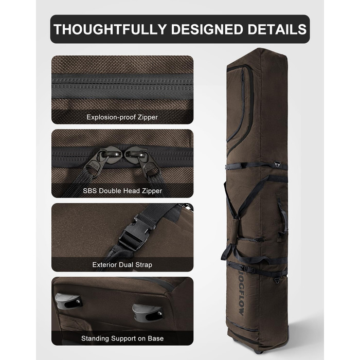 Скі-сумка Skitasche 360° з роликами, водонепроникна, 1200D, для 1/2 комплектів лиж, 190 см, Khaki