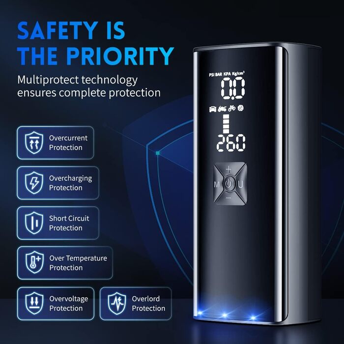 Портативний електричний компресор Adicop 9900mAh, насос 150PSI з манометром для авто, велосипедів, мотоциклів, м'ячів