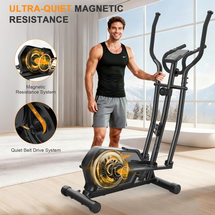 Еліптичний тренажер Crosstrainer 3-в-1 з LCD-монітором та регулюванням навантаження до 287 кг (Оранжевий + Чорний)