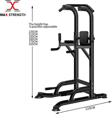 MAXSTRENGTH Багатофункціональний турнік-стійка для віджимань, вертикальне піднімання колін, турнік для підтягувань, чорний