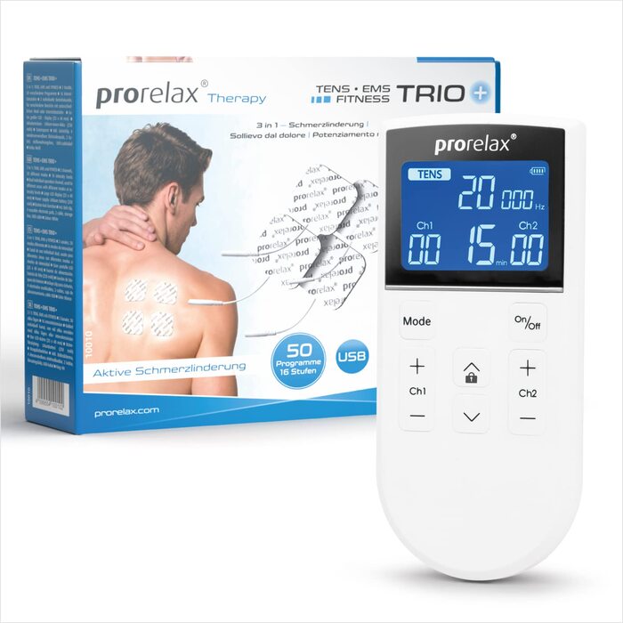 Prorelax Trio+ - електростимулятор для терапії та фітнесу (TENS, EMS) | 50 програм, 16 рівнів інтенсивності