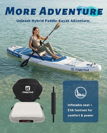 SUP-дошка iTAOSTAR Adventure 365x88/99 см з сидінням, надувний сапборд для підлітків/дорослих, 5 плавників, чорний