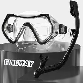 Маска для снорклінгу та дайвінгу Findway для дорослих та підлітків, з регульованим силіконовим ремінцем, HD скло, анти-затоплення, для плавання, снорклінгу та дайвінгу (срібно-чорний комплект)