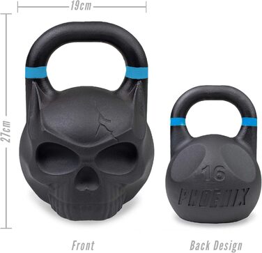 Гиря Phoenix Fitness Skull з важкого чавуну для фітнесу, бодібілдингу, силових та кардіо тренувань, професійне обладнання для дому та спортзалу, 12/16/20/24 кг