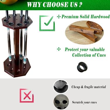 Стійка для більярдних київ на 8 київ, аксесуар для більярдного столу, дерев'яна підставка, підставка для київ, більярдний аксесуар (FLOOR-8-MAHOGANY)