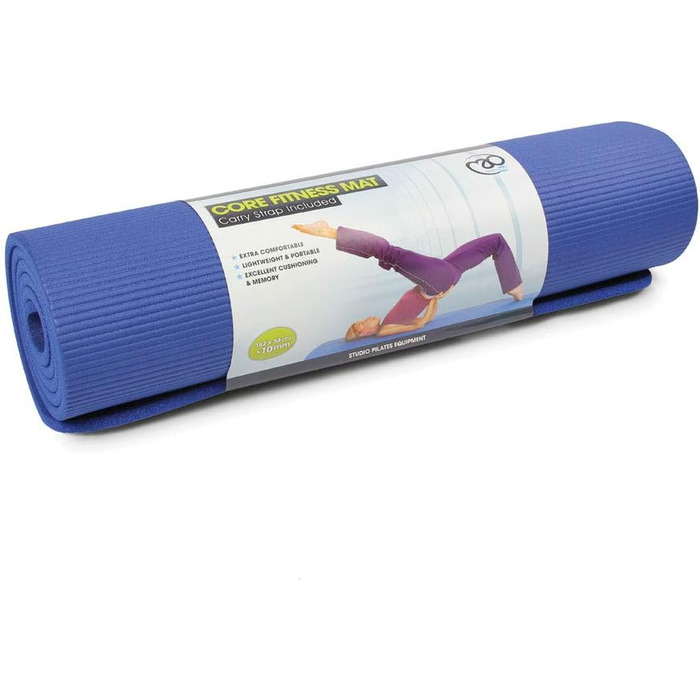 Фітнес-мат Fitness Mad для йоги та гімнастики, синій, 182×58 см, NBR піна, антибактеріальна поверхня, з ременем для перенесення, для дому і спортзалу