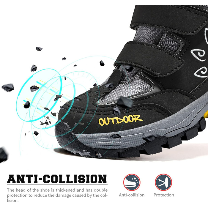 Дитячі зимові черевики ASHION: утеплені, для хайкінгу та трекінгу, розмір 38 EU, чорно-жовті