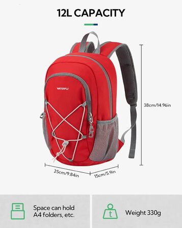 WATERFLY Легкий туристичний рюкзак 12 л для походів, подорожей, спорту, велосипеду, знімна грудна застібка, унісекс