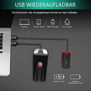 Набір LED-велофаро для велосипеда з покажчиками поворотів, сертифікований за стандартом STVZO, USB-зарядка, фара та задній ліхтар (10/20/40 Lux), водонепроникні