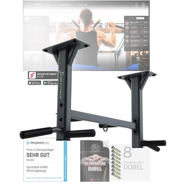 Штанга для підтягувань Sportstech 4in1 KS400 для дому: підтягування, бокс, канати, 6 ручок, сталева конструкція