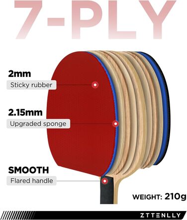 Набір ракетки для настільного тенісу, карбонова технологія, 7 шарів, для професіоналів, швидкість/контроль/баланс, гума 2 мм, чохол
