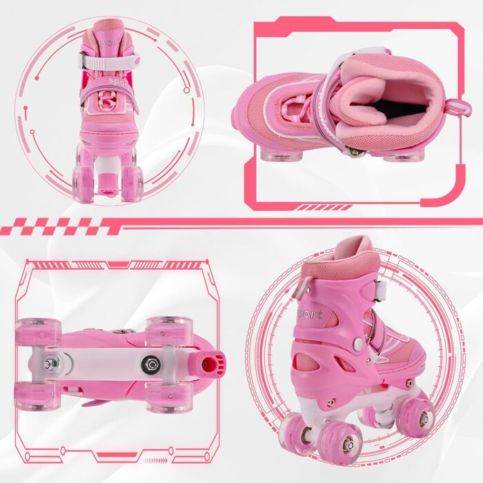 Дитячі ролики Kinder Quad для дівчаток та хлопчиків, 4 розміри, регульовані, для занять в приміщенні та на вулиці (M (34-37), Рожеві)