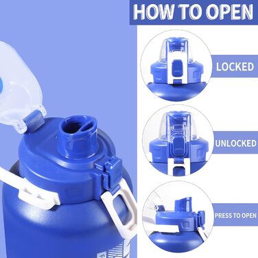 Термос пляшка WENLIM 1.8 л з нержавіючої сталі з трубочкою, BPA-free, ізотермічна, для спорту, кави та чаю, синя, не протікає