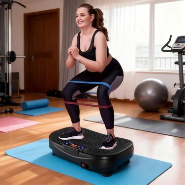 Вібраційна платформа для дому - тренажер для схуднення та формування тіла з 120 рівнями, 5 режимами, з еластичними стрічками та пультом дистанційного керування, для спалювання жиру та нарощування м'язів, ідеально для дому та домашнього спортзалу, чорного 