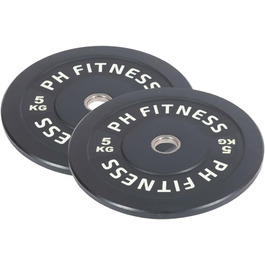 Олімпійські гумові диски PH Fitness 5 кг, набір 2 шт., чорні, для штанги 50 мм – для тренажерного залу, дому, важкої атлетики та силових тренувань