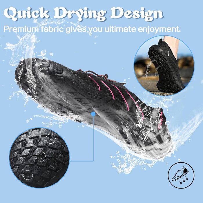 Чоловічі та жіночі аквашузи для плавання та серфінгу, швидко сохнуть, чорно-рожеві (36 EU)