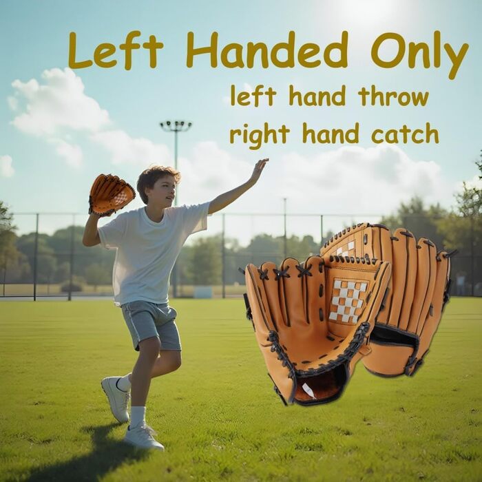 Рукавичка бейсбольна Urby для лівші, дитяча та юнацька, 11.5 дюймів, вік 7-11 років, коричнева