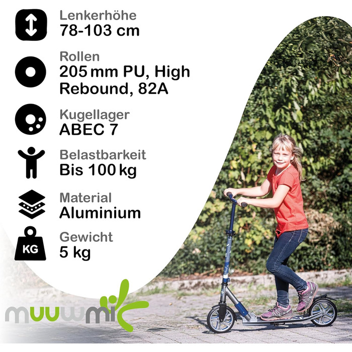 Самокат трюковий muuwmi Aluminium Scooter Deluxe 205мм ABEC 7, регульована висота, для дітей та дорослих, чорно-золотий