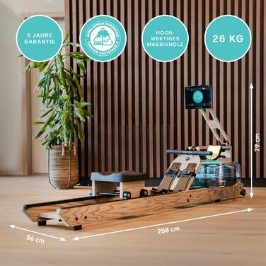 Водяний тренажер WaterRower Driftwood з масиву дерева | LightRing та Bluetooth-монітор | Кріплення для планшета та WaterRower Connect App