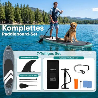 Надувний SUP дошка SereneLife 84x32 см до 160 кг для дорослих - комплект з веслом, насосом, рюкзаком