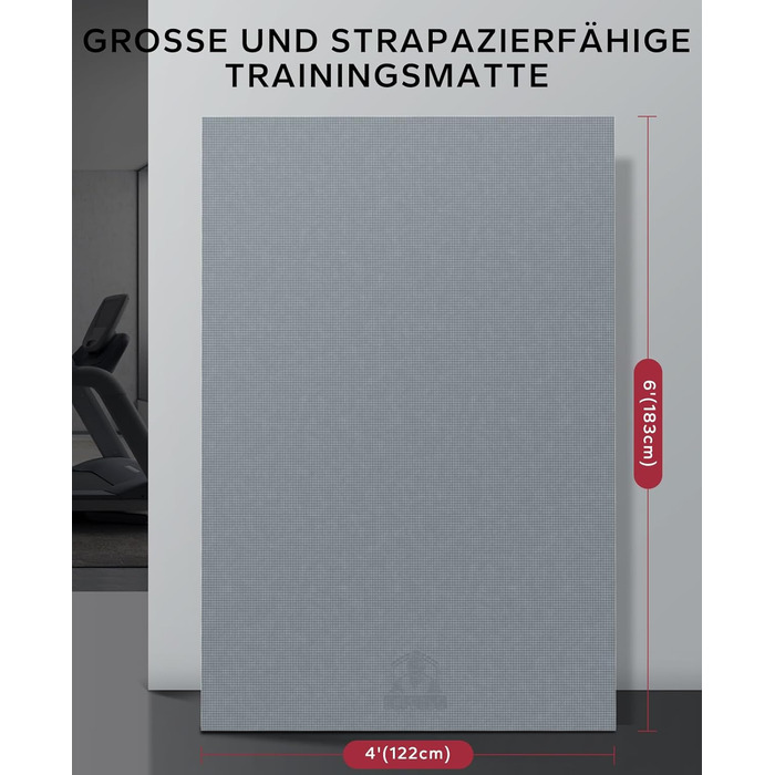 Фітнес-килимок APBEAR XXL 183×122×0,8 см, протиковзкий, для спорту, йоги та гімнастики, високої щільності, зносостійкий ПВХ, сірий