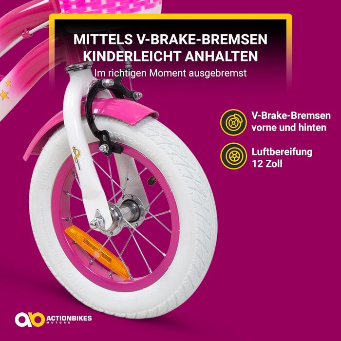 Дитячий велосипед Actionbikes Unicorn 12/16 дюймів, V-Brake, для дівчаток, з крилами, від 2 до 7 років
