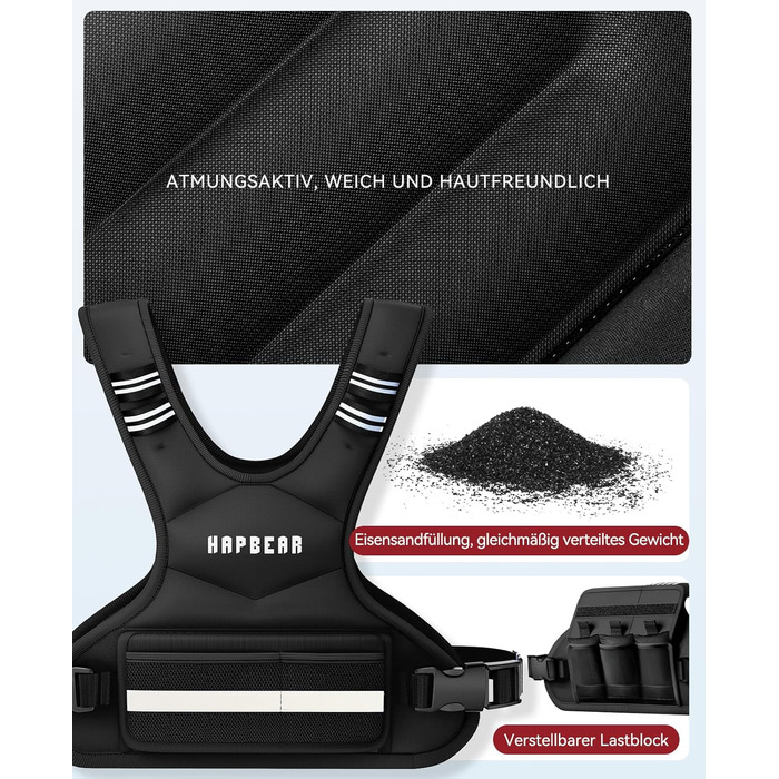 Вага для тренувань HAPBEAR регульована, 1.8–4.5 кг, для чоловіків та жінок, з кишенею для гантелі, ідеальна для фітнесу, силових тренувань, бігу та схуднення, чорна