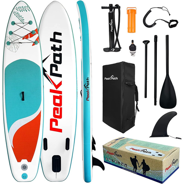 Надувна SUP-дошка Peakpath 15,2 см з аксесуарами: весло, рюкзак, плавник, ремінець, помпа, протиковзке покриття