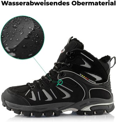 Черевики для трекінгу жіночі та чоловічі, теплі, з підкладкою, 36 EU, чорно-сірий